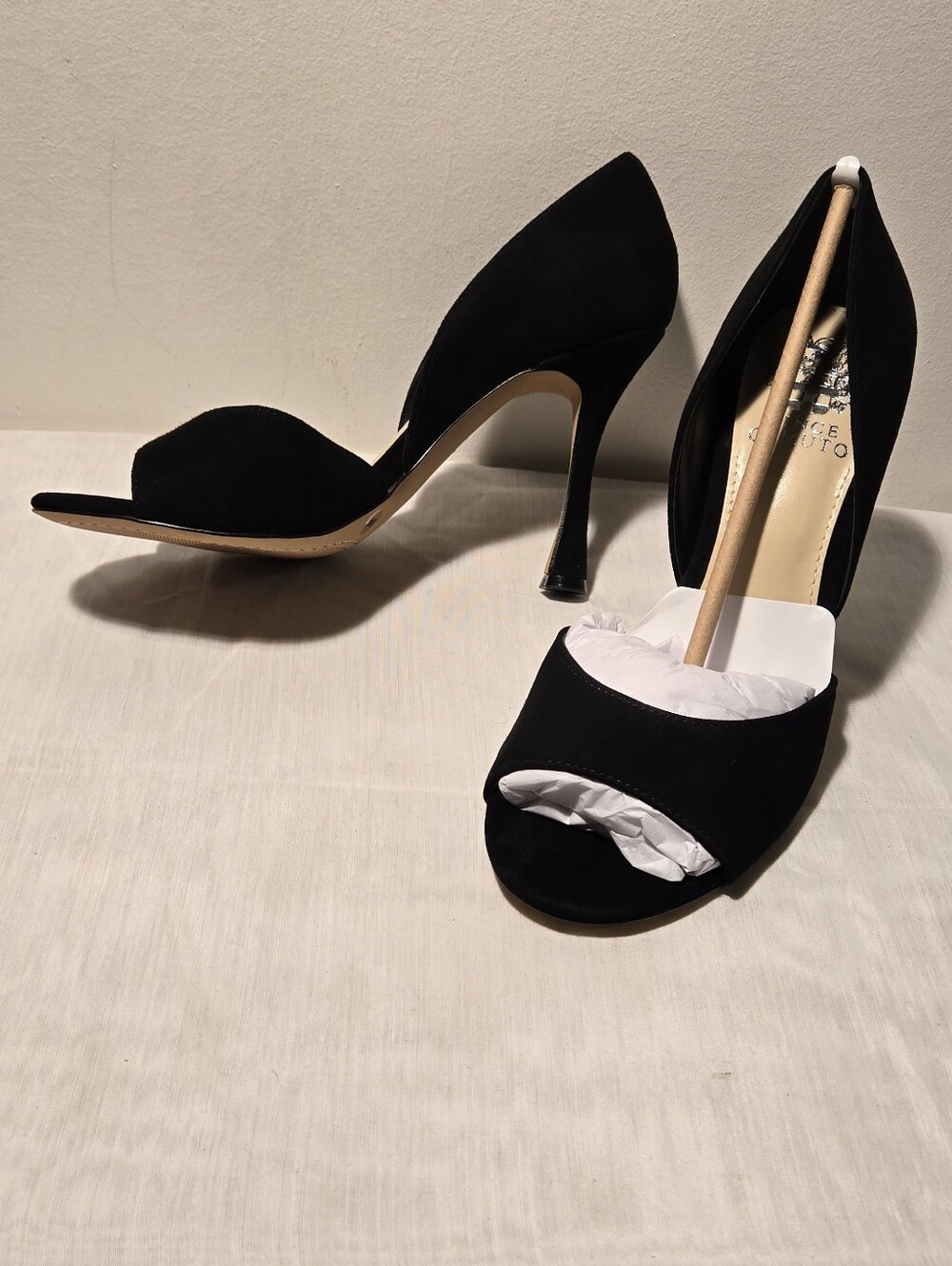 Vince Camuto Black Suede Open-Toe D'Orsay Heels - Women's Elegant Evening Shoes